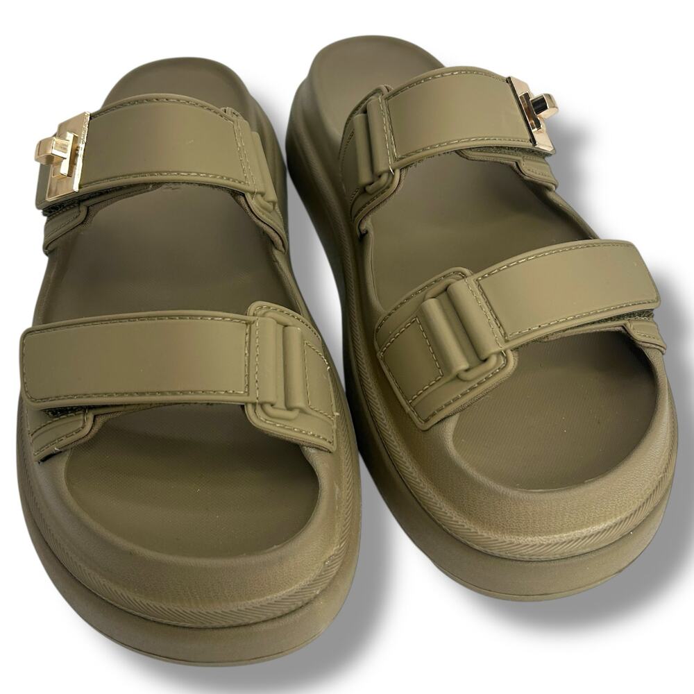Steve Madden Bigschmona Platform Slide Sandals Size 8 Olive Green Flatform EUC - Picture 7 of 12
